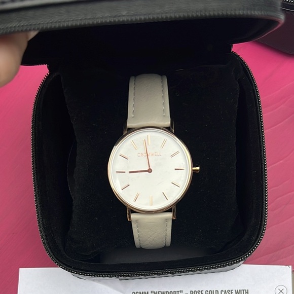 Watch 36MM - Rose Gold Case w White Face, Dove Gray Leather Band